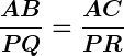 Rendered by QuickLaTeX.com \displaystyle\boldsymbol{\frac{AB}{PQ} = \frac{AC}{PR}}
