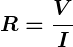 Rendered by QuickLaTeX.com \displaystyle\boldsymbol{R = \frac{V}{I}}
