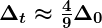 Rendered by QuickLaTeX.com \boldsymbol{\Delta_t \approx \frac{4}{9} \Delta_0}