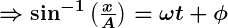 Rendered by QuickLaTeX.com \boldsymbol{\Rightarrow \sin^{-1}\left(\frac{x}{A}\right) = \omega t + \phi}