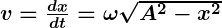 Rendered by QuickLaTeX.com \boldsymbol{v = \frac{dx}{dt} = \omega \sqrt{A^2 - x^2}}