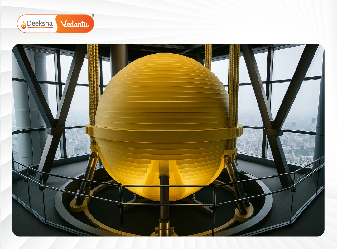 Concept render or photo of a tuned mass damper in a skyscraper.