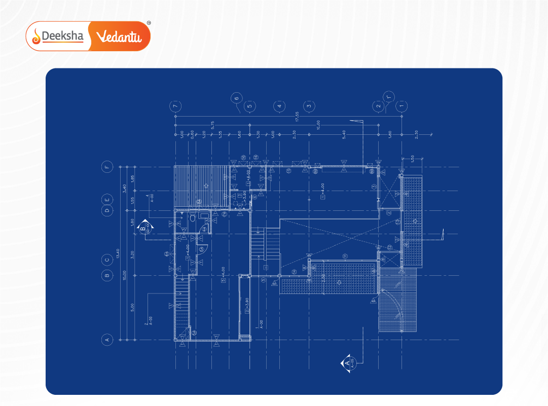 Real-world scenarios showing use of geometry (e.g., blueprint of a house labeled with dimensions).